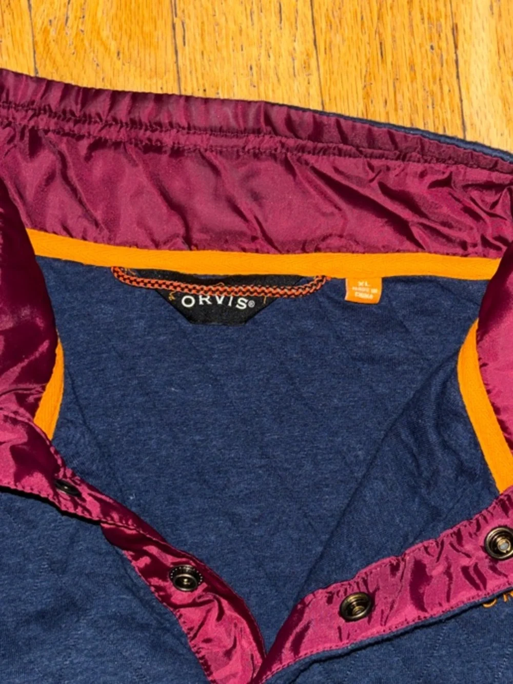 Orvis Navy Blue Diamond Quilted Snap Mock Neck Pullover - X Large